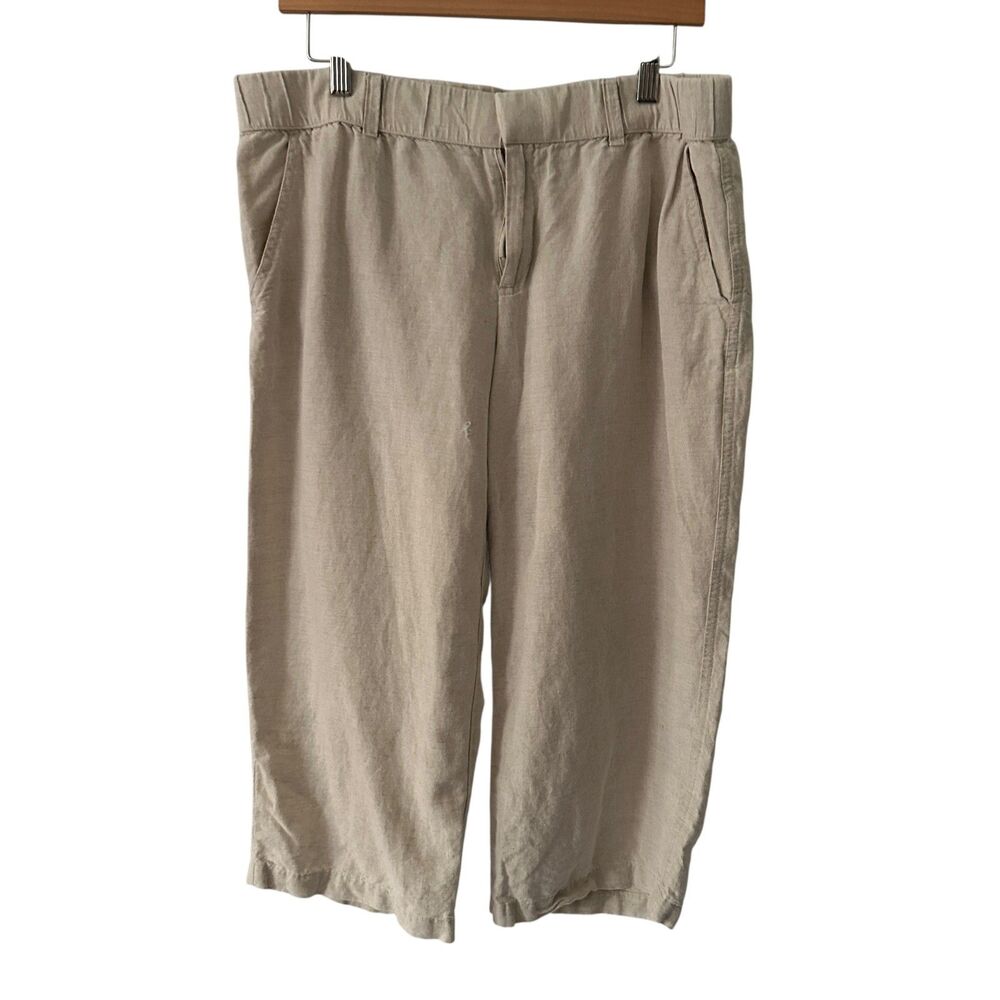 Liz Claiborne Beige 100%‎ Linen Elastic Waist Cropped Pants Size L